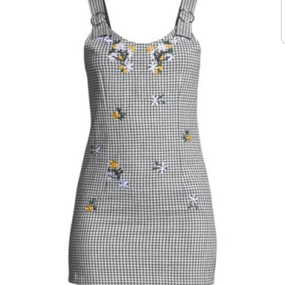 Haute Rogue Daisy Embroidered Gingham Mini Dress